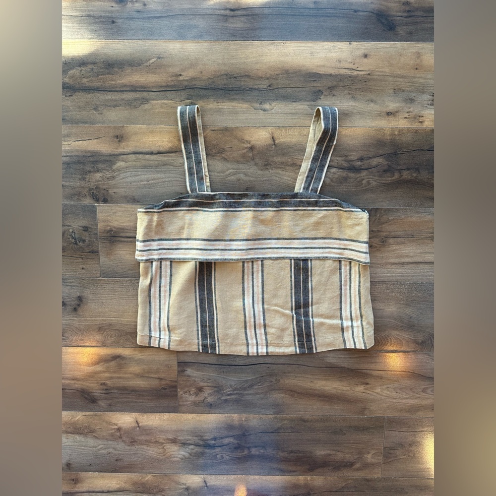 Banana Republic Mia Square-Neck Linen Tank | Small | Neutral Stripe | 100% Linen - Picture 4 of 8